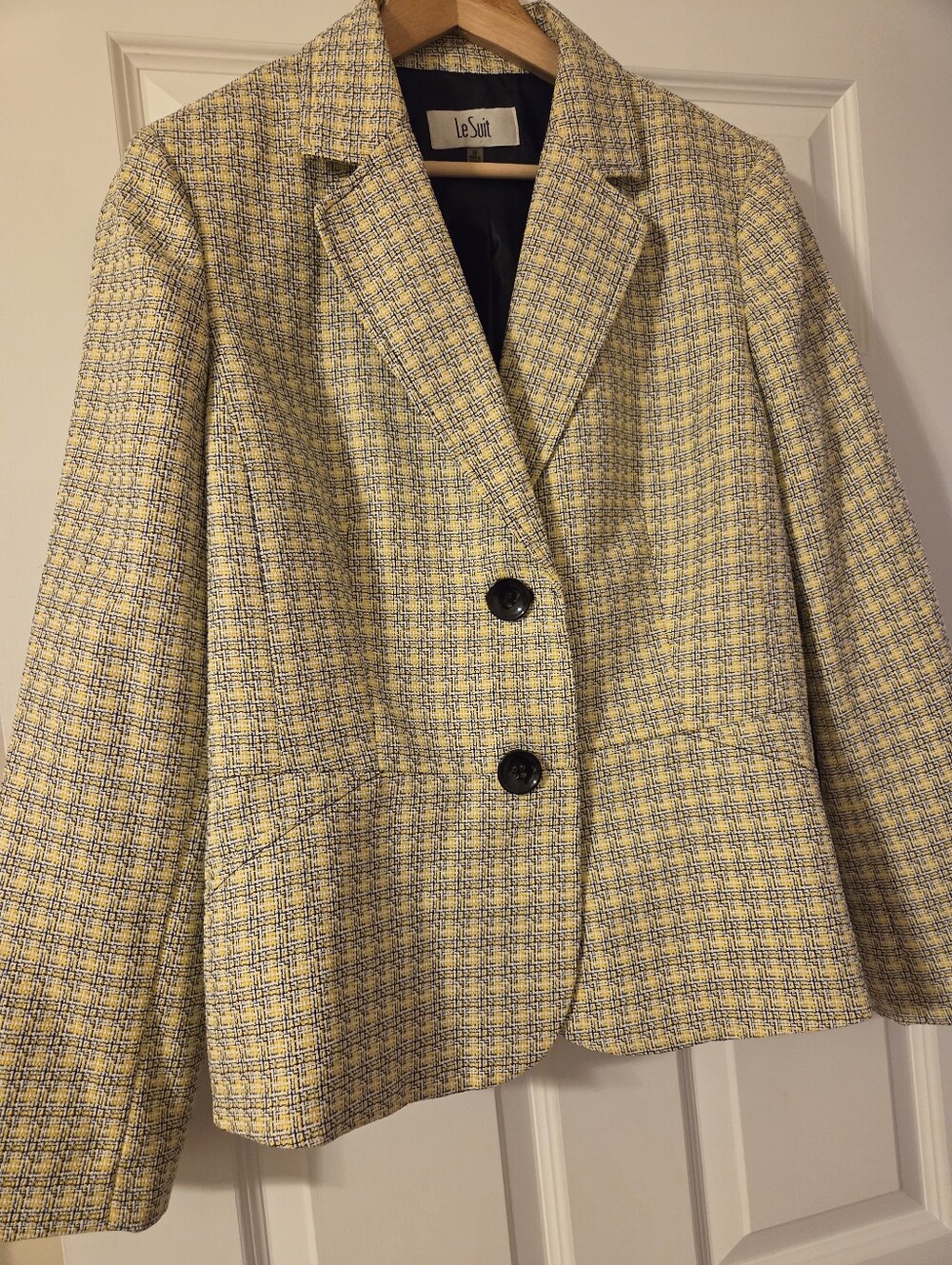 Le Suit Yellow and Blue Tweed Blazer Jacket NWOT